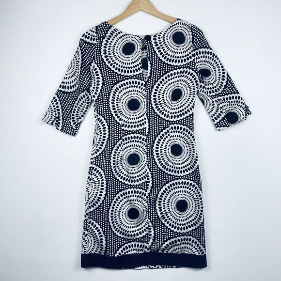 Zara Basics 1/2 Sleeve Black‎ White Circle Satin Shift Sheath Dress Womens Small - Picture 5 of 7